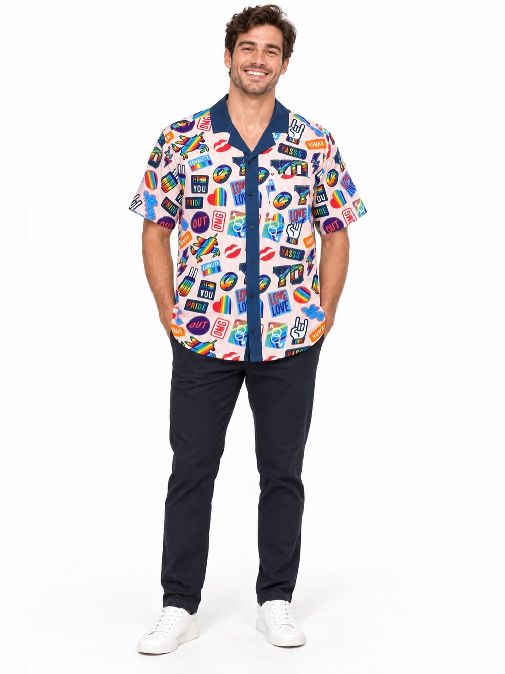 Trinity Collective Pride Rainbow Camp Shirt Men’s Medium Pink LGBTQ+